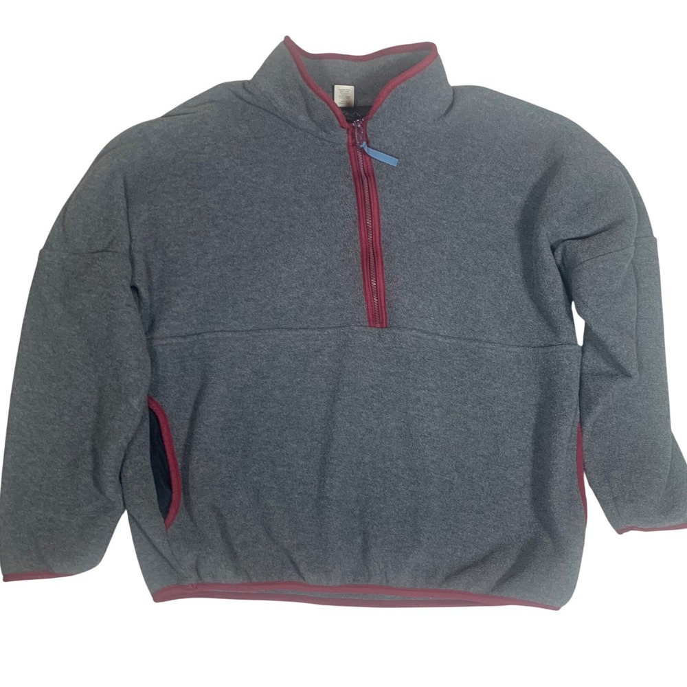 VTG Early Winters Fleece Pullover Mens XL Grey Burgundy Quarter‎ Zip Gorpcore